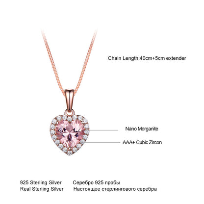 Elegant Rose Morganite Heart 925 Sterling Silver  Charm Pendant